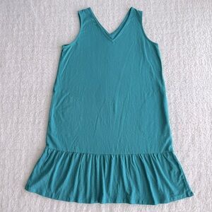 J. Jill Women's Teal Flounced Hem Double V-Neck Knit Dress, Pockets, SP, MP